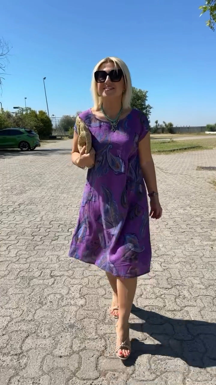 Obleka iz bombaža in lana s potiskom-SI