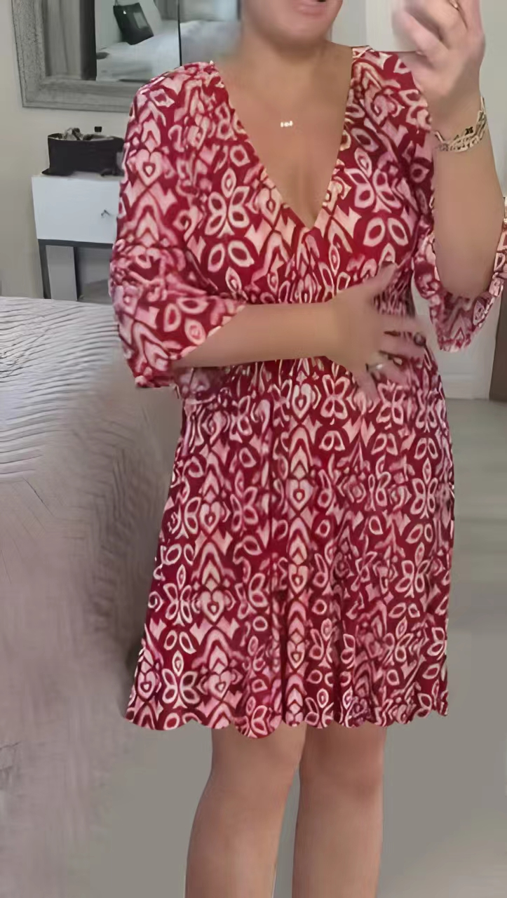 👗Mini Vestido estampado cuello pico-ES