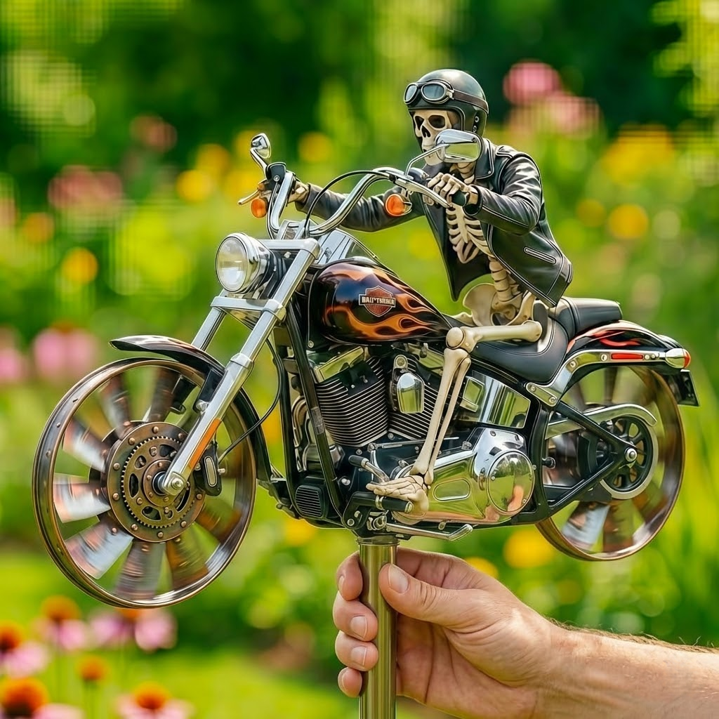Skeleto odos kostiumas važiuojant motociklu sodo vėjo malūne-LT