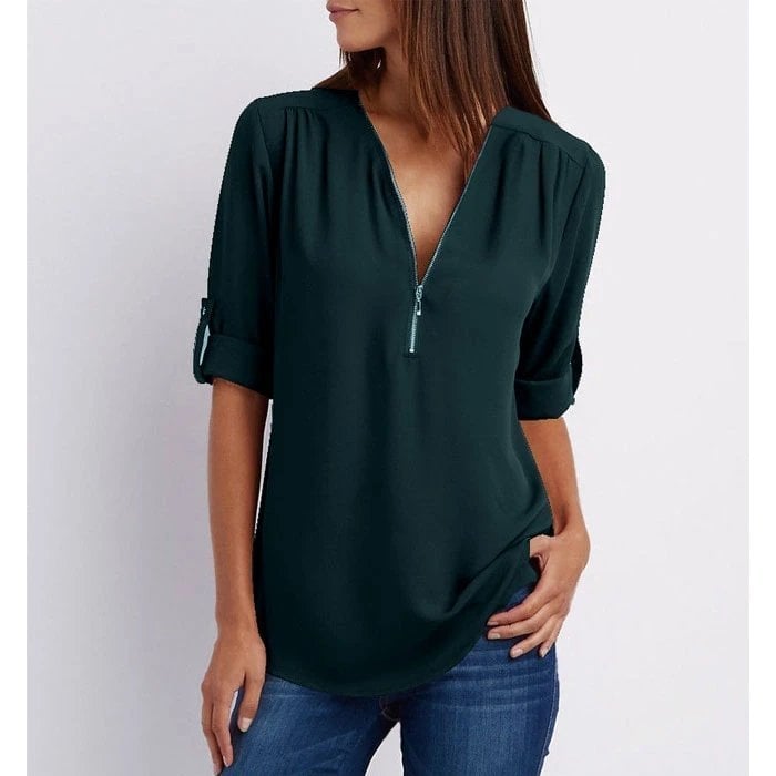 Μπλούζα plus size με μανίκια 3/4 και φερμουάρ-GR