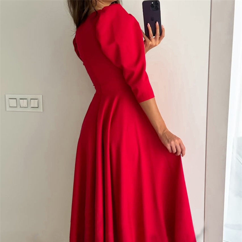 🌸Vestidos midi con cintura plisada para mujer-ES