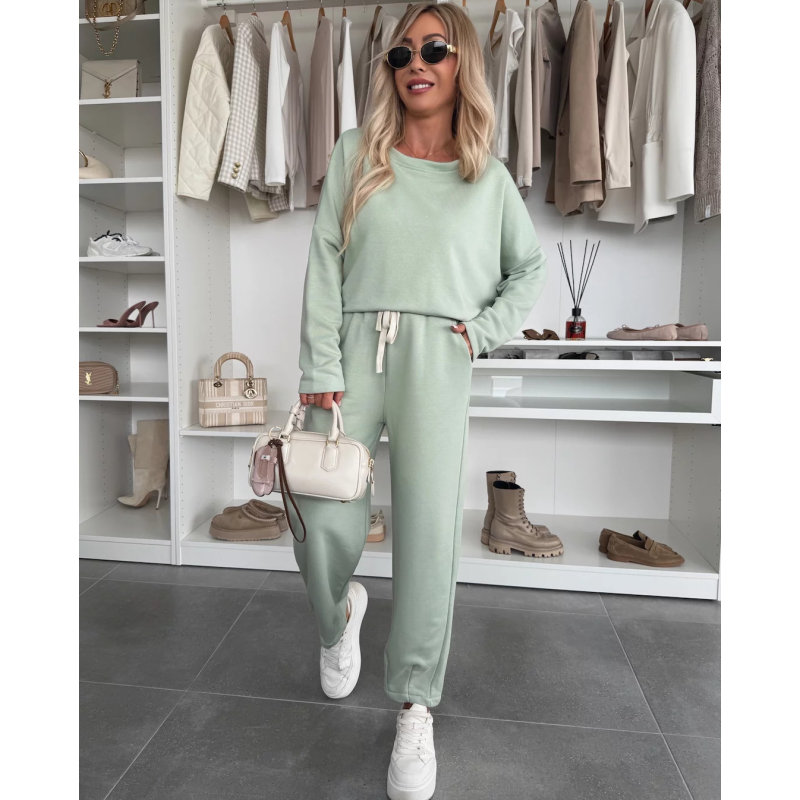 🌸Conjunto de 2 piezas de top sencillo de cuello redondo y pantalón ancho.-ES