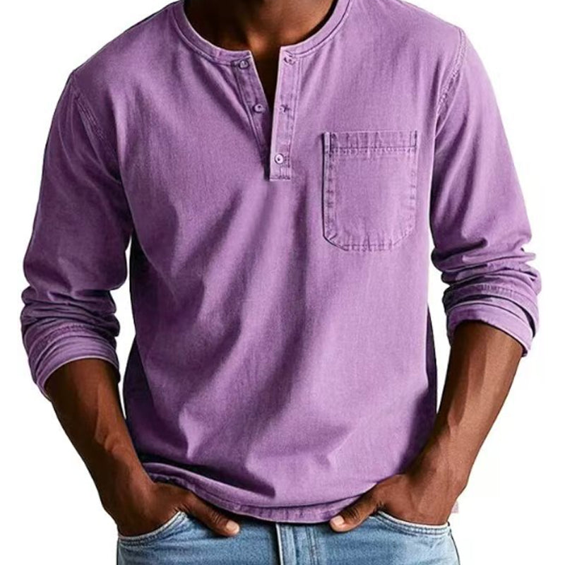 Camisa vintage de manga larga con bolsillo para hombre-ES