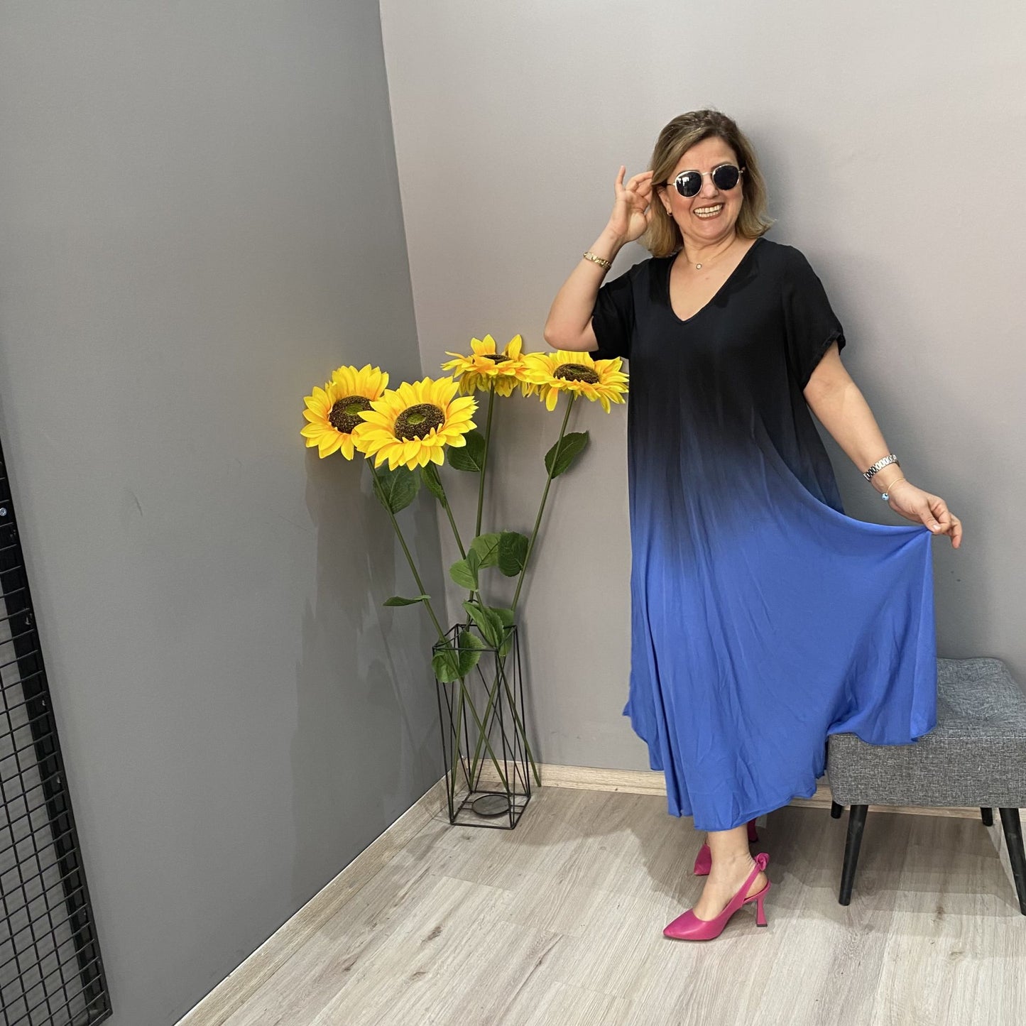 Vestido italiano informal de manga larga con degradado de color-ES