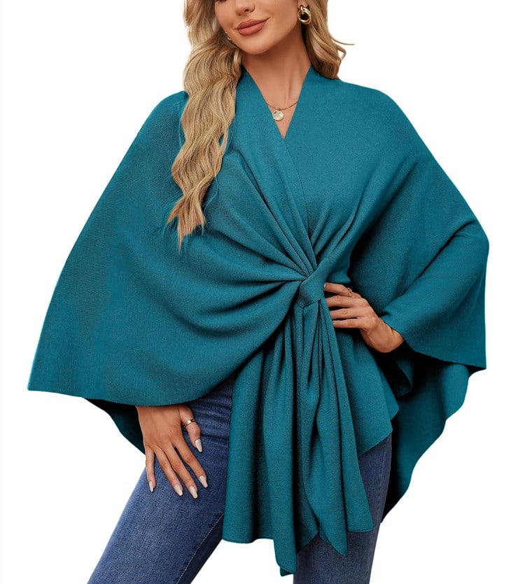 🔥Elegante bufanda que cubre un suave poncho de punto con frente abierto-ES