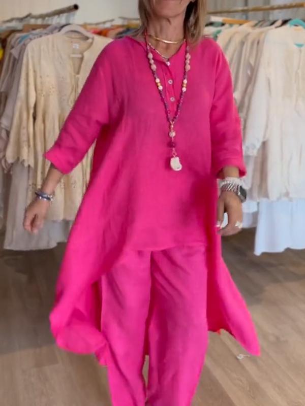 Traje de lino de mujer en monocromático-ES