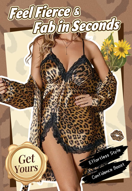 Seksualus dviejų dalių pižamos komplektas su leopardo raštu-LT