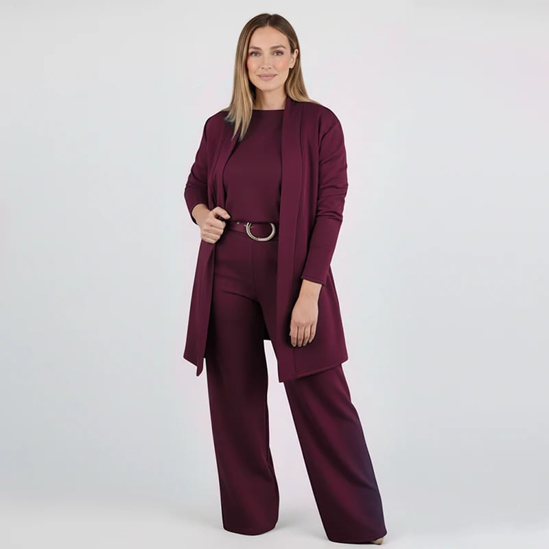 ⏳Oferta especial por tiempo limitado⏰Elegante conjunto de 3 piezas que incluye cárdigan largo, top y pantalón💞-ES