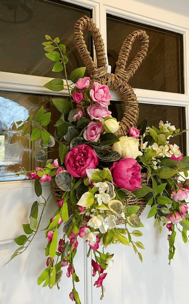 🔥 Decoración de primavera con bolsillo de pared colgante con canasta de conejito-ES