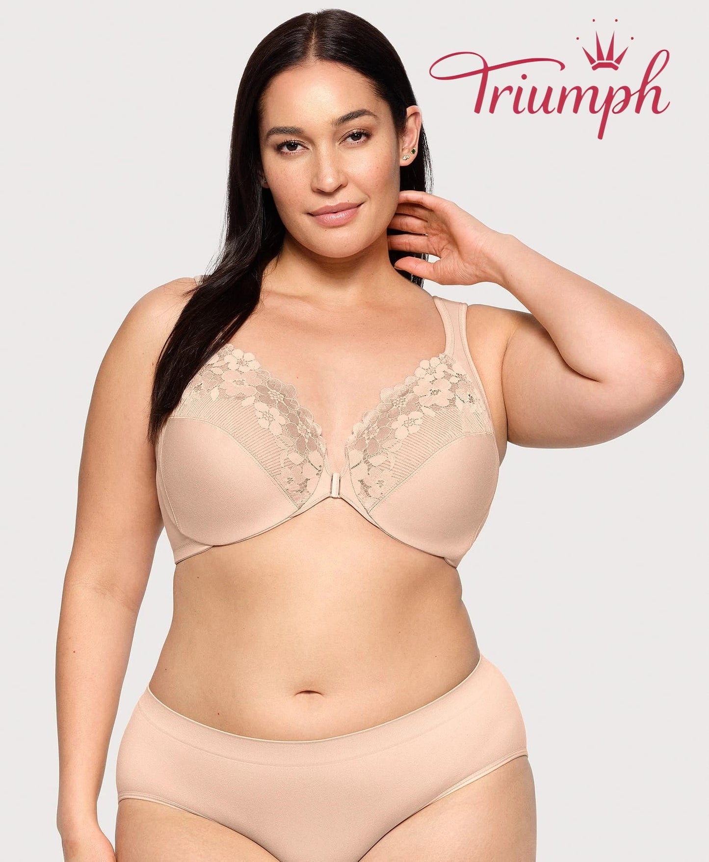 „Triumph“ – medvilninė liemenėlė (3 vnt. pakuotė) su siuvinėtais nėriniais, užsegimas priekyje-LT