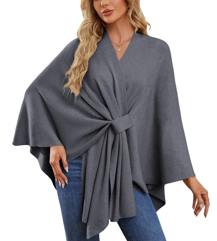 🔥Elegante bufanda que cubre un suave poncho de punto con frente abierto-ES