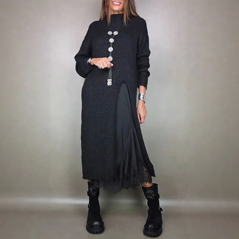 Conjunto Valérie™ con un precioso vestido de satén y un jersey largo hecho a mano / ¡Elegancia atemporal en cada detalle-ES