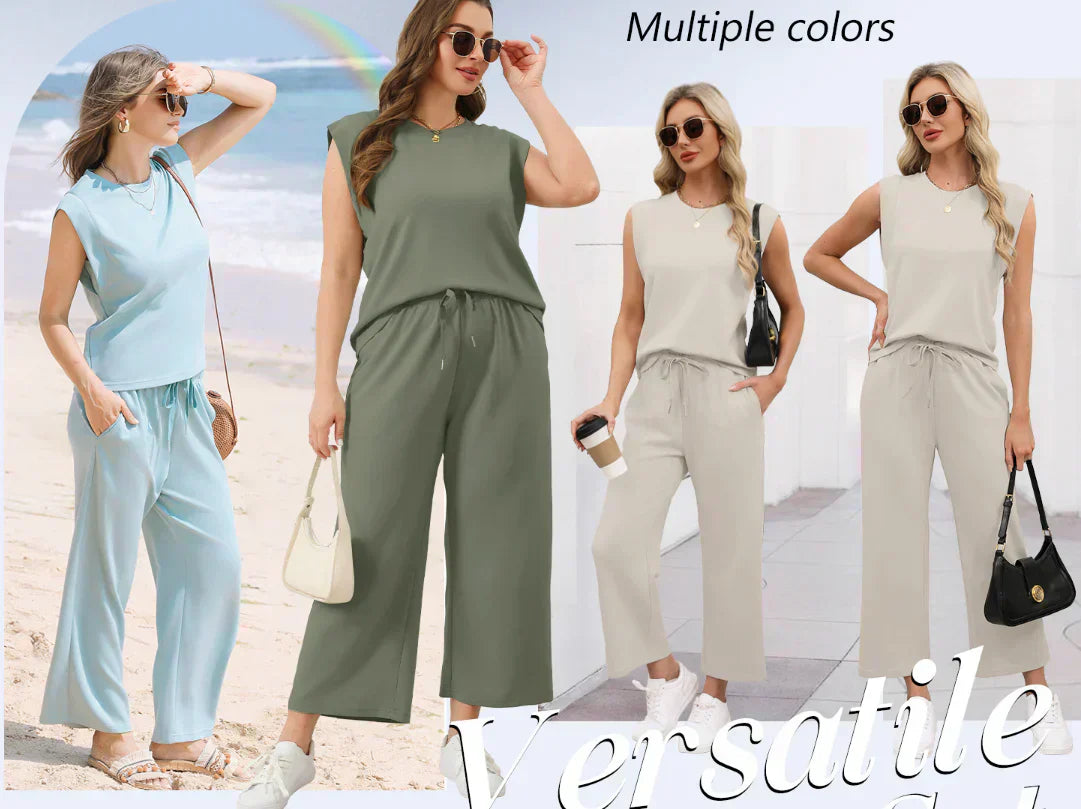 🔥2025 Nuevo conjunto de mujer -50% Top sin mangas + pantalón ancho-ES