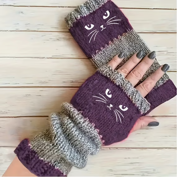 🐱 Mielos moteriškos megztos katės pirštinės🧤🧶-LT