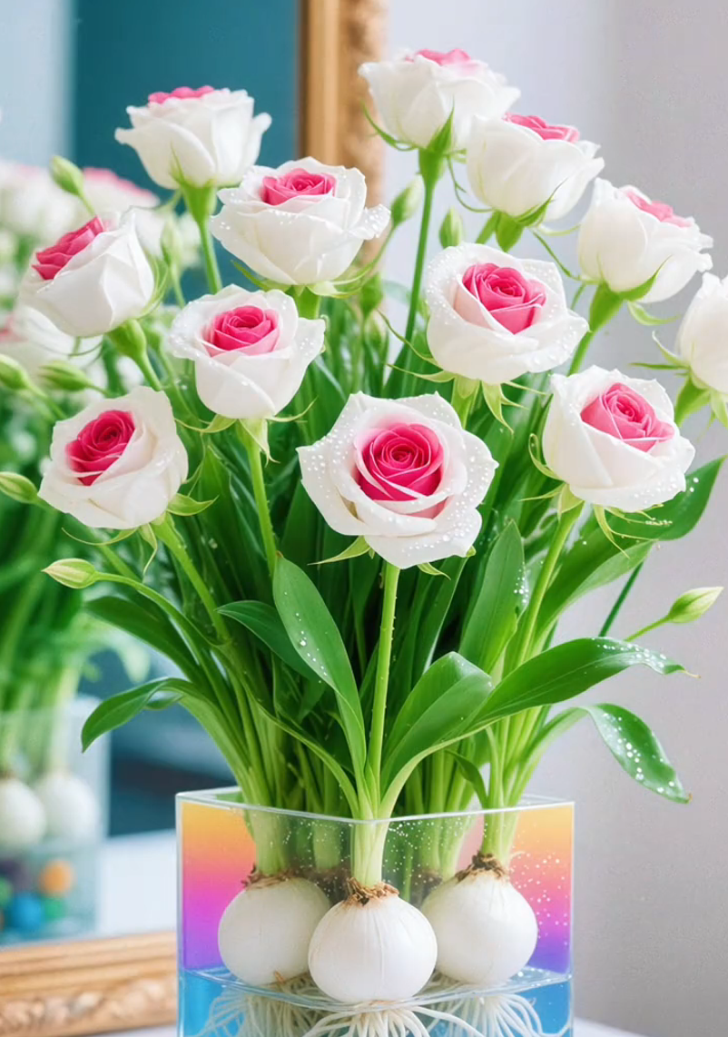 🌈Bulbos de rosas hidropónicos, raros y bicolores: un milagro colorido de la naturaleza 🌹-ES