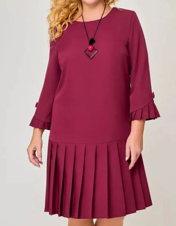 💌[S-5XL]👗Υψηλής ποιότητας, κομψό φόρεμα σε μονόχρωμο χρώμα-GR