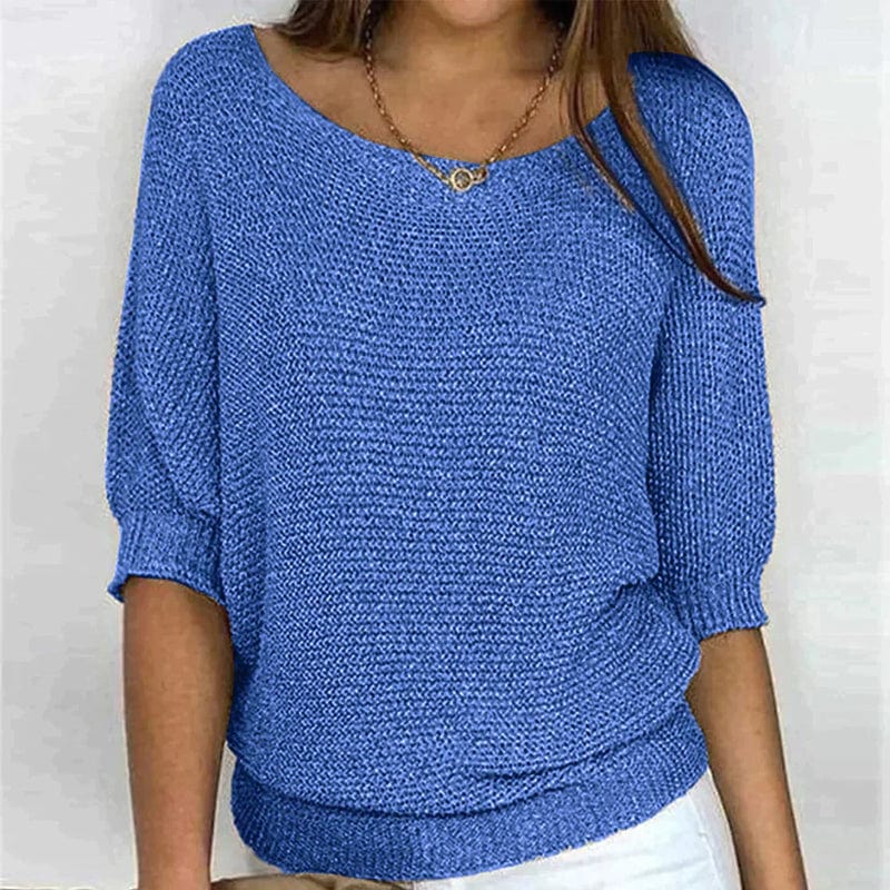 Suéter de color liso con cuello redondo y mangas 3/4.-ES
