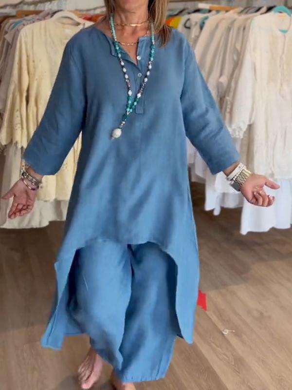 Traje de lino de mujer en monocromático-ES