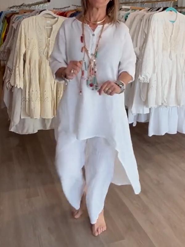 Traje de lino de mujer en monocromático-ES