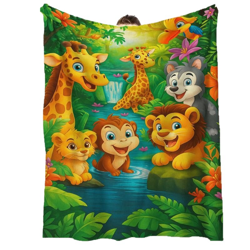 Manta de franela de felpa con estampado de jungla de dibujos animados-ES
