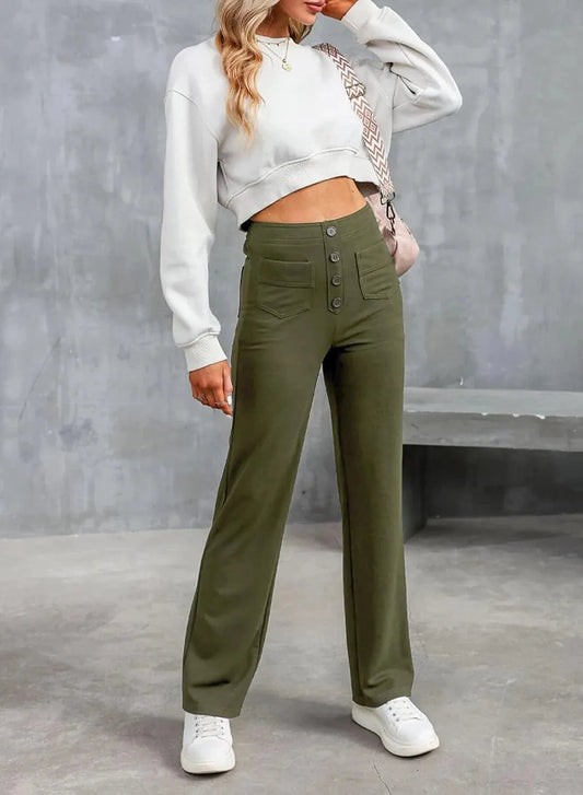 Pantalones elásticos de cintura alta para tiempo libre-ES
