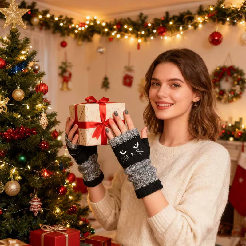 🐱 Mielos moteriškos megztos katės pirštinės🧤🧶-LT
