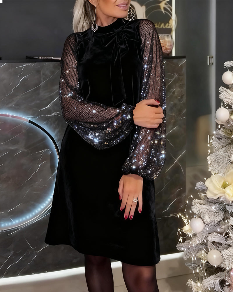 Elegantna obleka z rokavi-lampijoni in patchworkom-SI