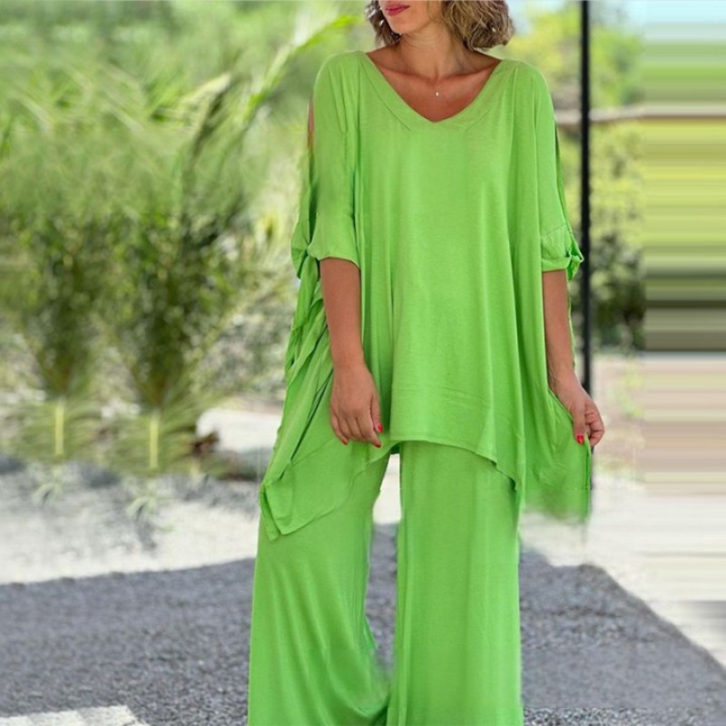 💝 Top casual de dos piezas para mujer con pantalón ancho-ES