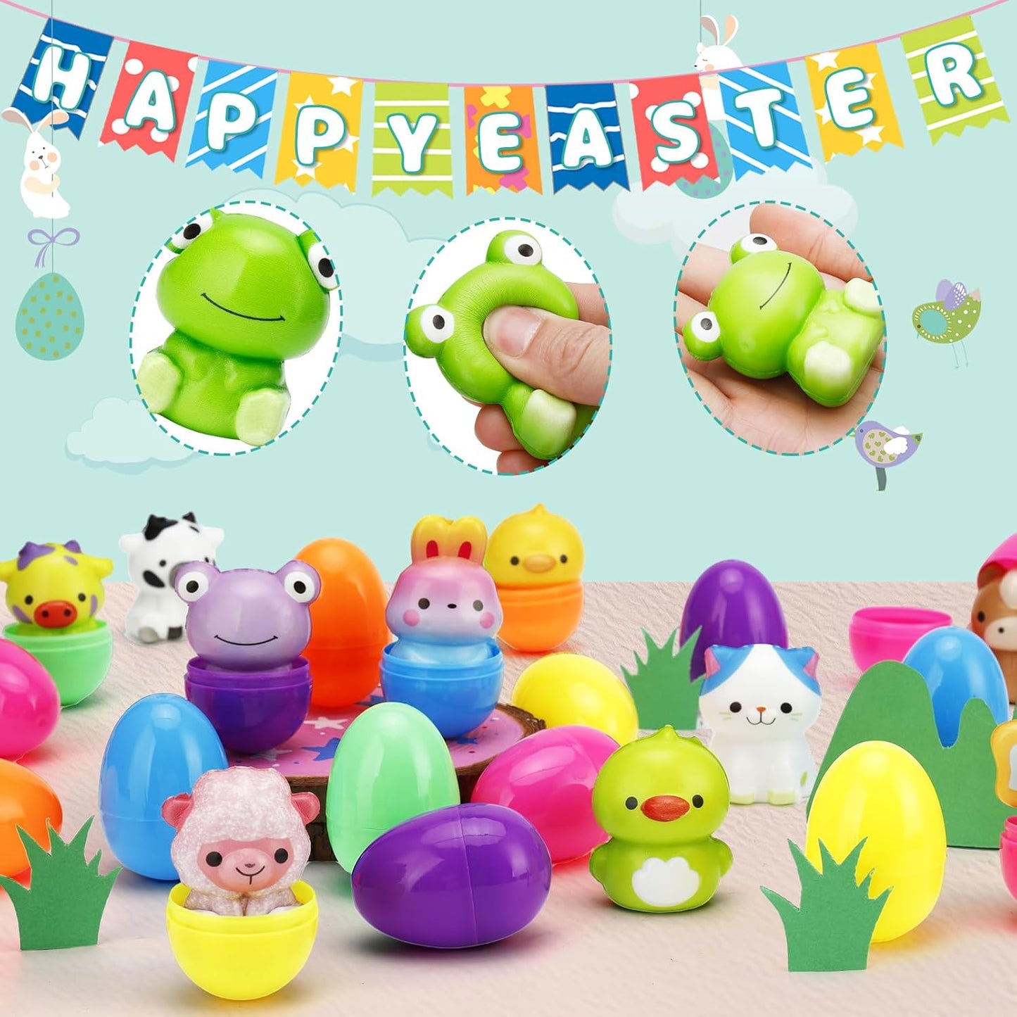 🎁 12/24 unidades de juguetes blandos pre-rellenos de huevos de Pascua de crecimiento lento-ES