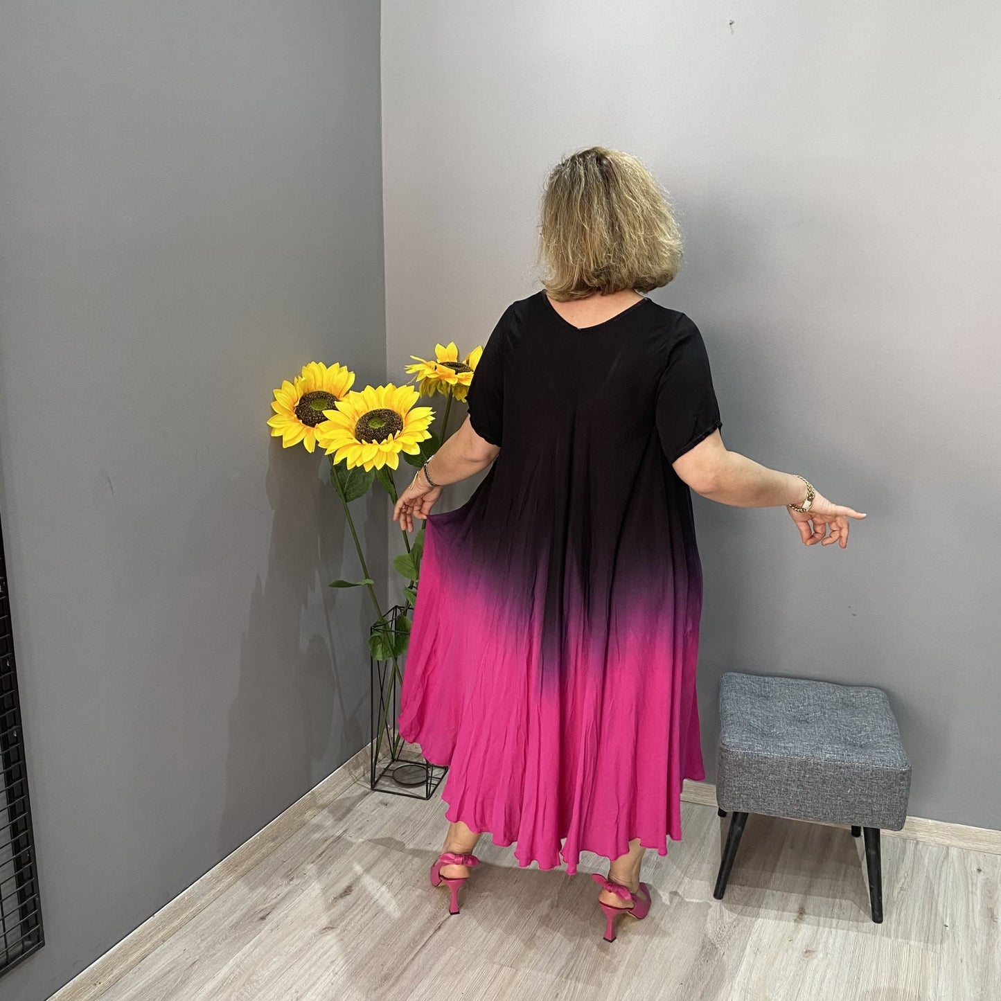 Vestido italiano informal de manga larga con degradado de color-ES