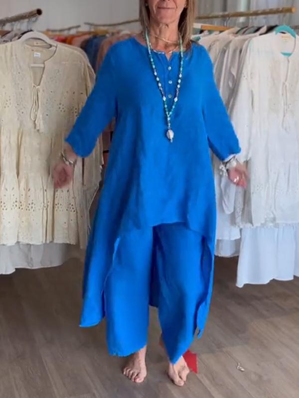 Traje de lino de mujer en monocromático-ES