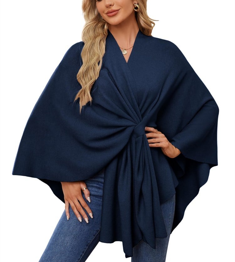 🔥Elegante bufanda que cubre un suave poncho de punto con frente abierto-ES