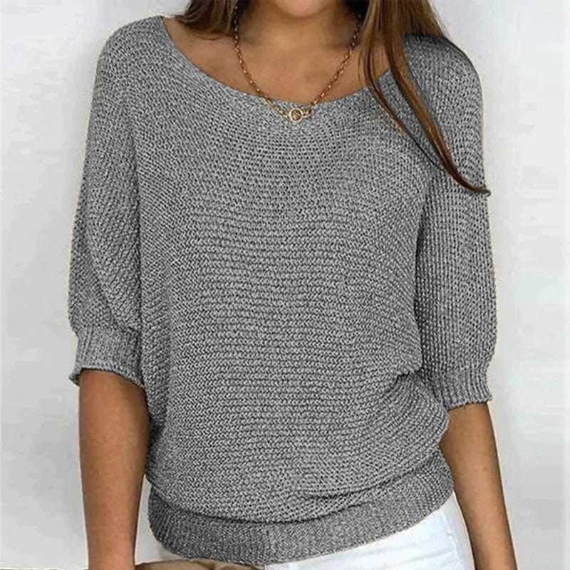 Suéter de color liso con cuello redondo y mangas 3/4.-ES