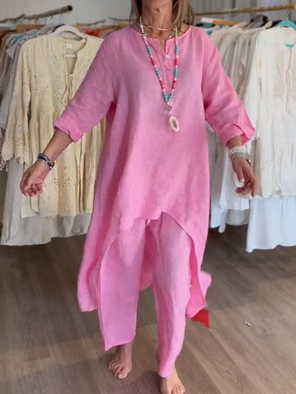 Traje de lino de mujer en monocromático-ES