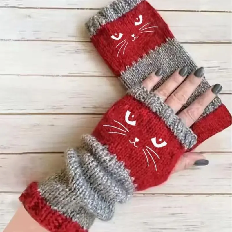 🐱 Mielos moteriškos megztos katės pirštinės🧤🧶-LT