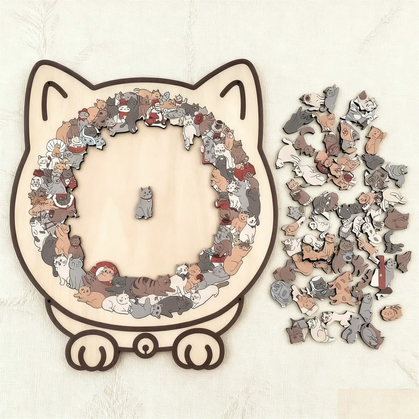 🎅🎄Medinė katės formos dėlionė, 135 detalės, Morandi spalvų🐱🎁-LT