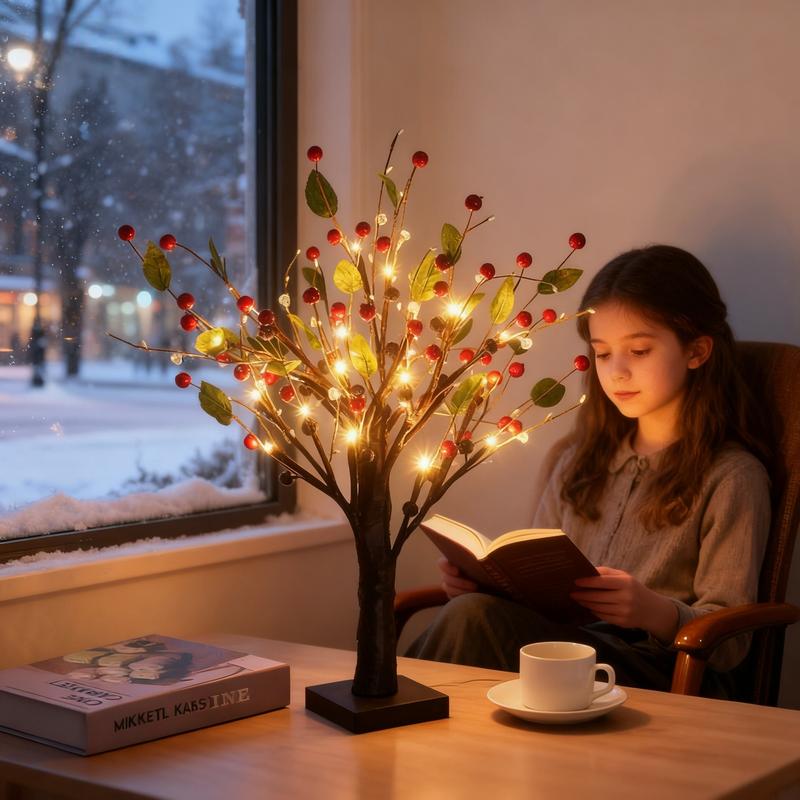 Lámpara LED navideña con forma de árbol de bayas-ES
