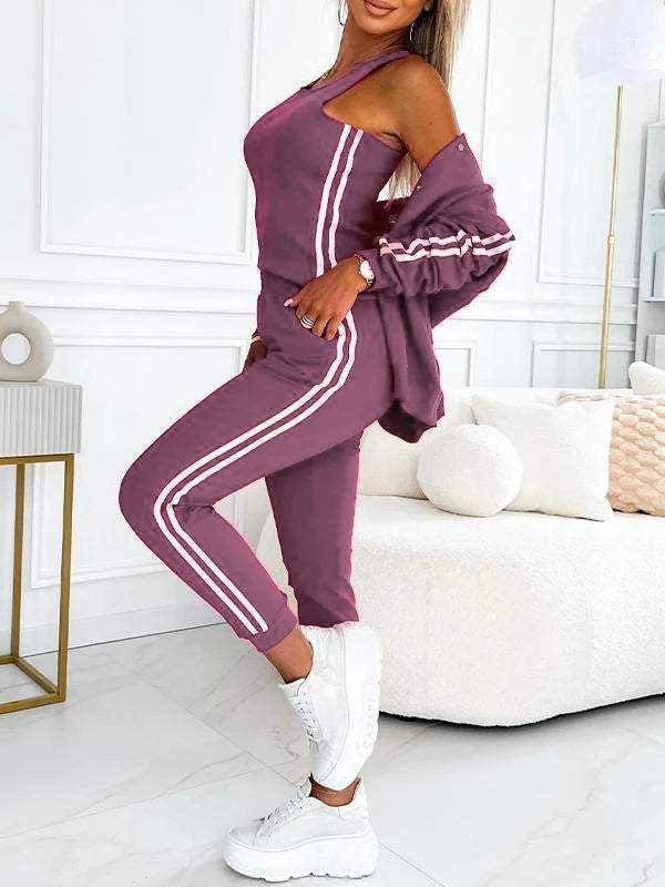 Conjunto de tres piezas de chaqueta y pantalón de béisbol para mujer-ES