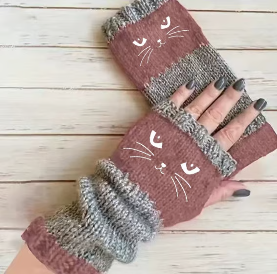 🐱 Mielos moteriškos megztos katės pirštinės🧤🧶-LT