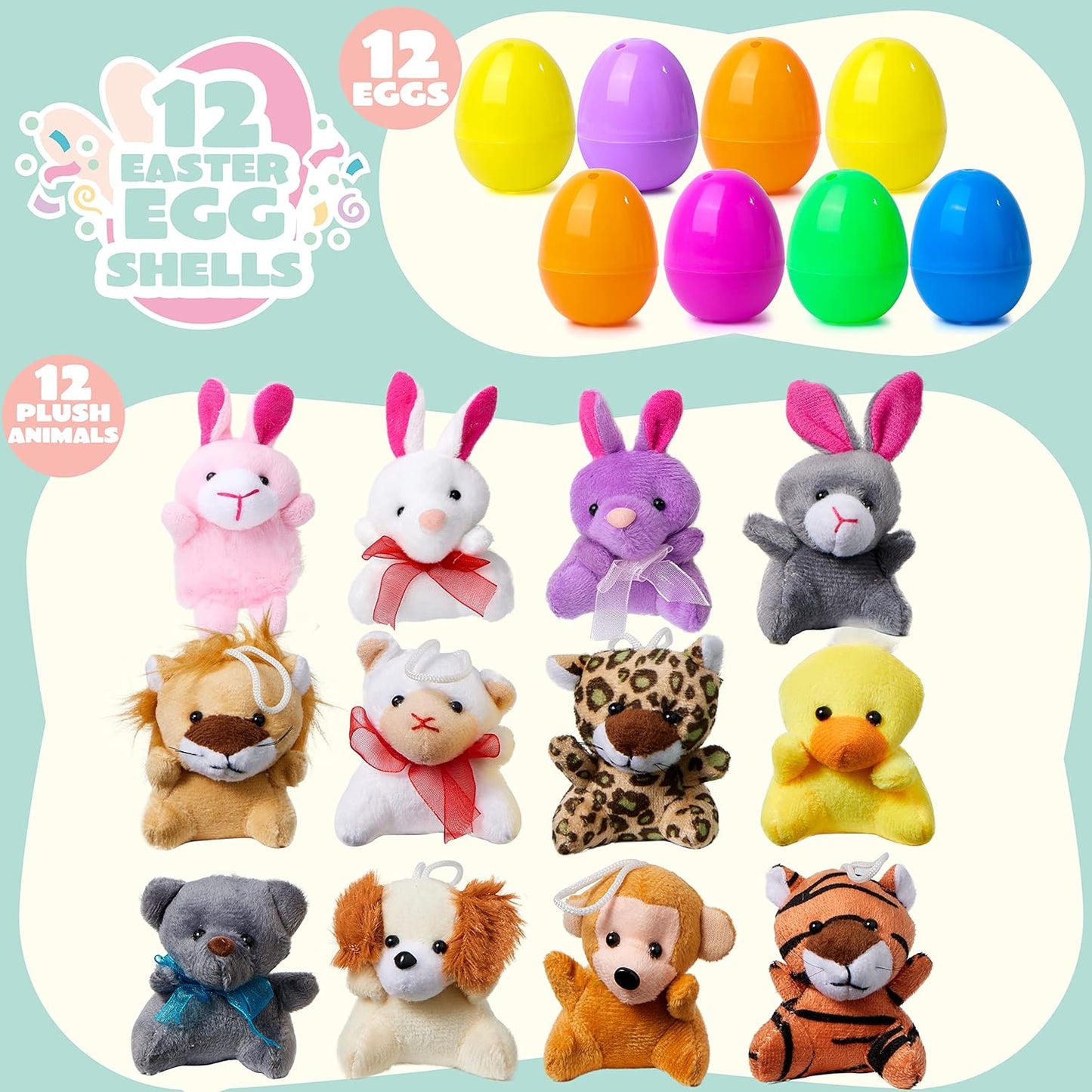 🎁 12/24 unidades de juguetes blandos pre-rellenos de huevos de Pascua de crecimiento lento-ES