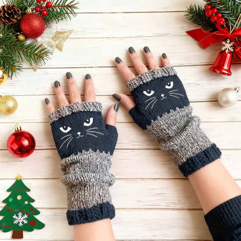 🐱 Mielos moteriškos megztos katės pirštinės🧤🧶-LT