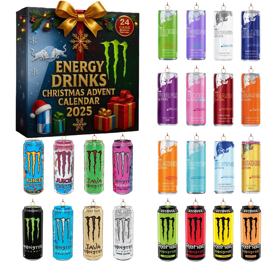 Calendario de Adviento de latas de bebidas energéticas 2025: ¡24 días de coleccionables festivos!-ES