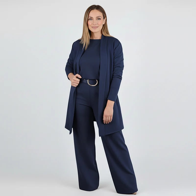 ⏳Oferta especial por tiempo limitado⏰Elegante conjunto de 3 piezas que incluye cárdigan largo, top y pantalón💞-ES