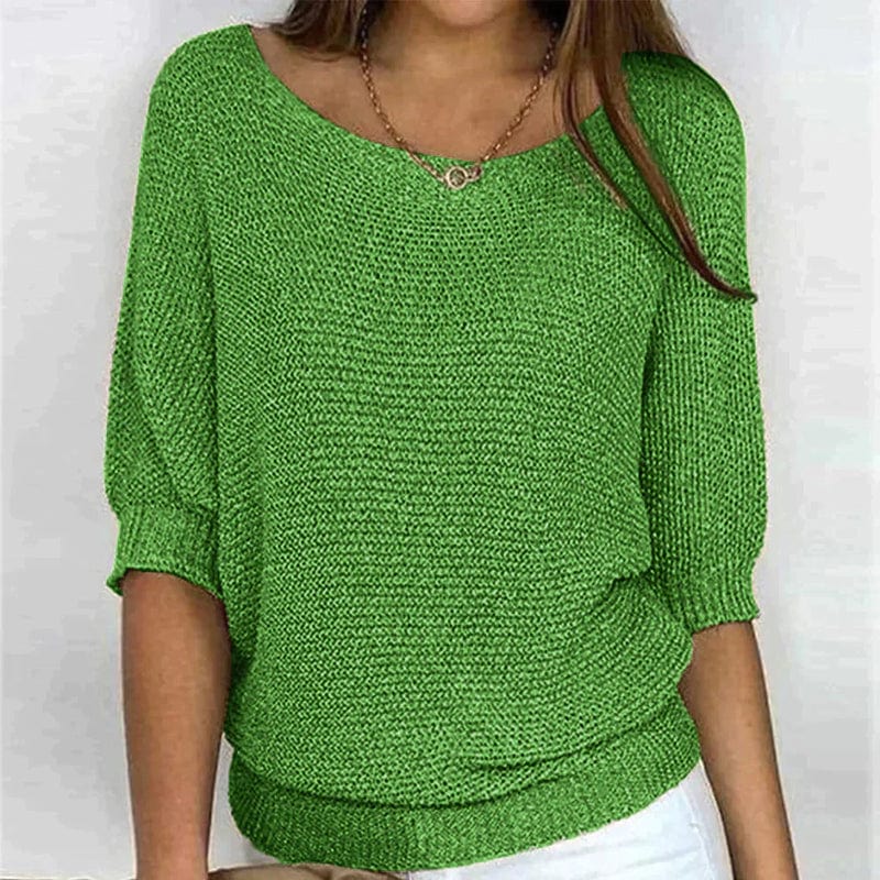 Suéter de color liso con cuello redondo y mangas 3/4.-ES