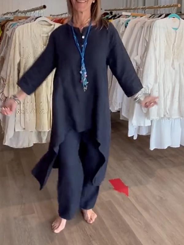 Traje de lino de mujer en monocromático-ES
