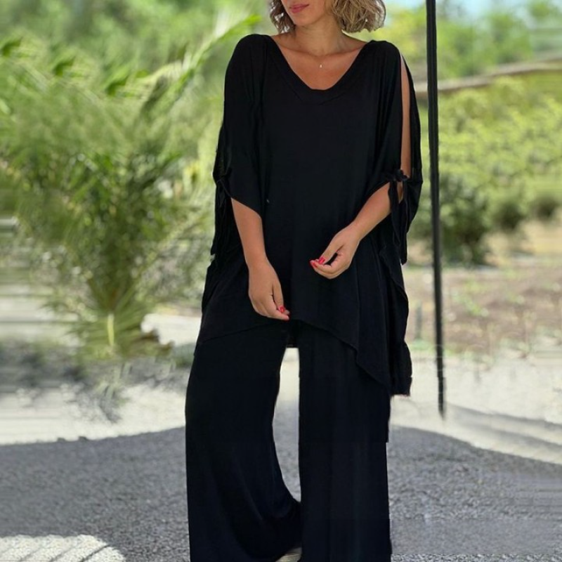 💝 Top casual de dos piezas para mujer con pantalón ancho-ES