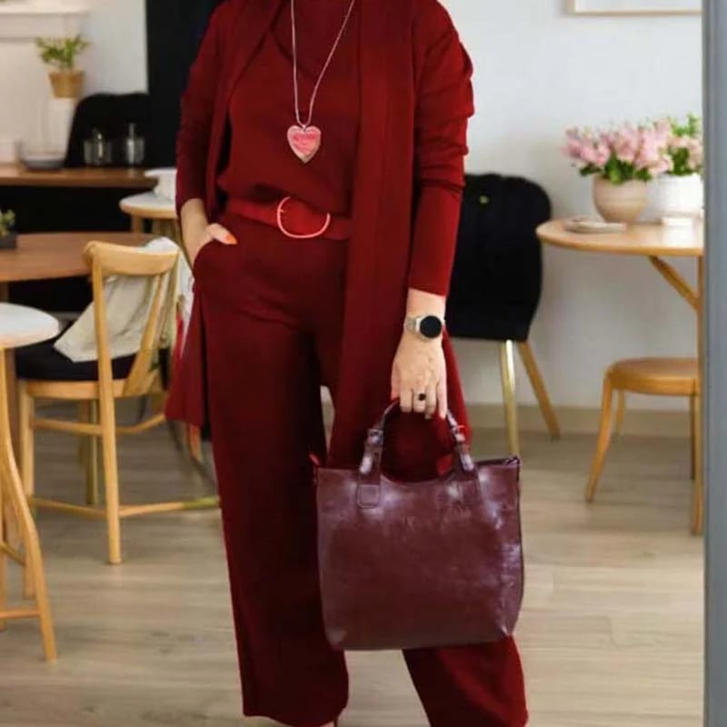 ⏳Oferta especial por tiempo limitado⏰Elegante conjunto de 3 piezas que incluye cárdigan largo, top y pantalón💞-ES