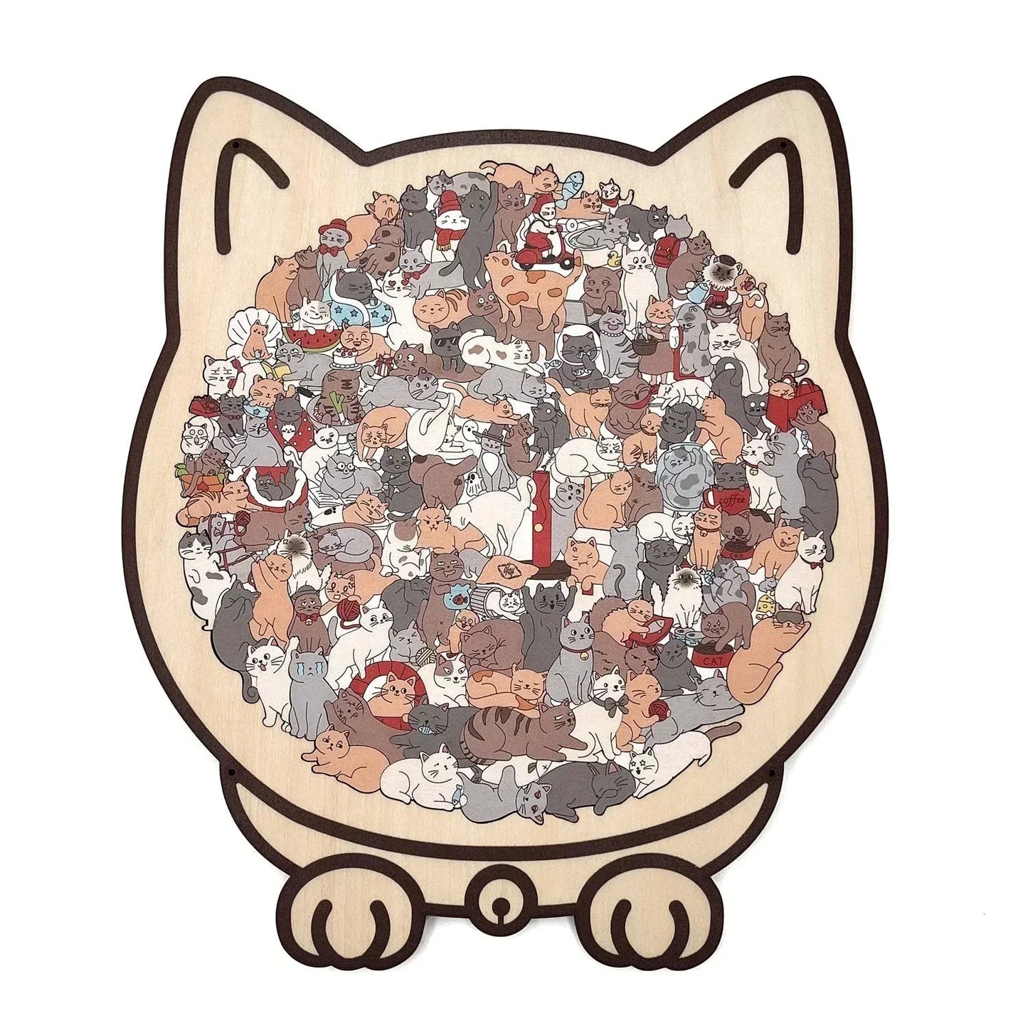 🎅🎄Medinė katės formos dėlionė, 135 detalės, Morandi spalvų🐱🎁-LT