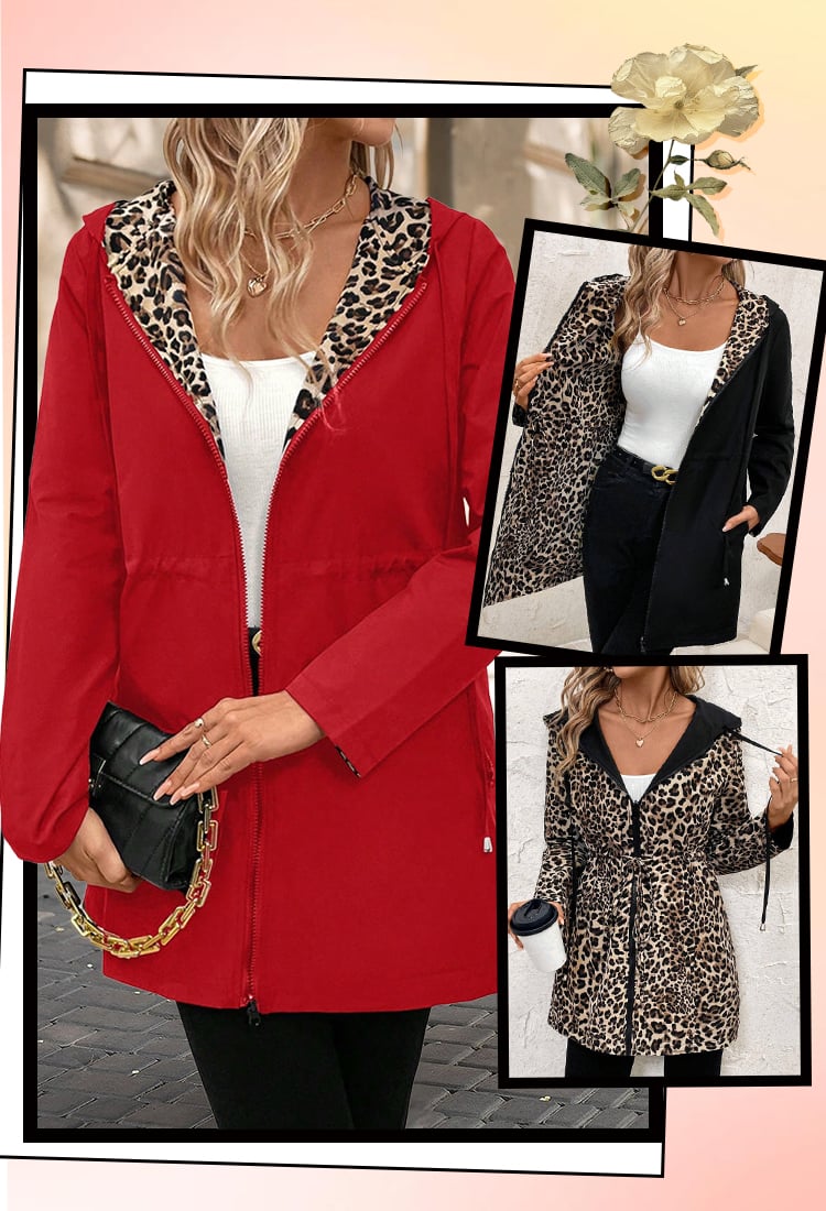 Abrigo reversible con capucha y estampado de leopardo-ES