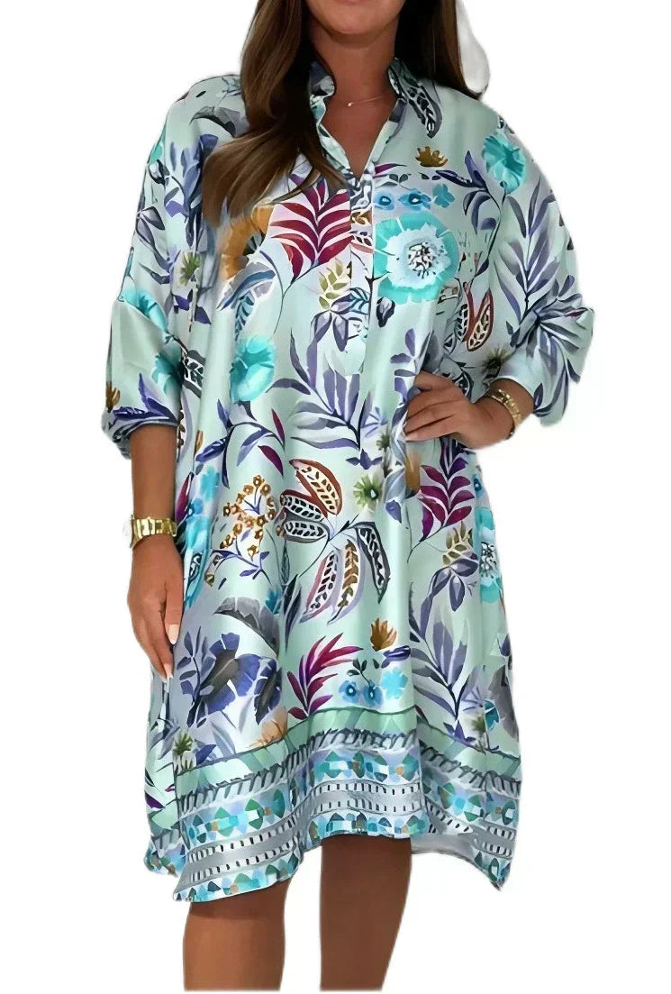 🌺Vestido floral suelto con escote en V abotonado-ES